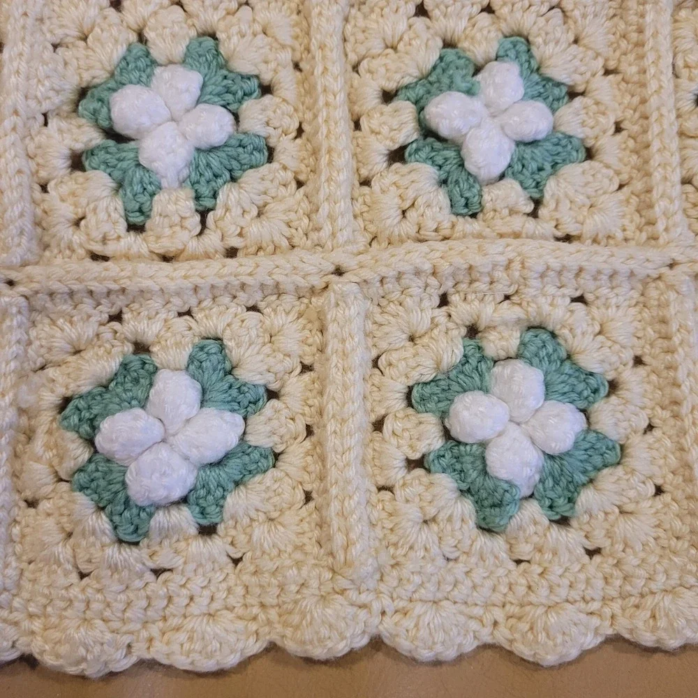 Handmade Granny Square Crocheted Lap Blanket 32x30 Soft‎ Yarn Afghan Baby